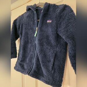 Patagonia Los Gatos Jacket Girls Blue Soft Fleece Full Zip Hooded Outerwear S